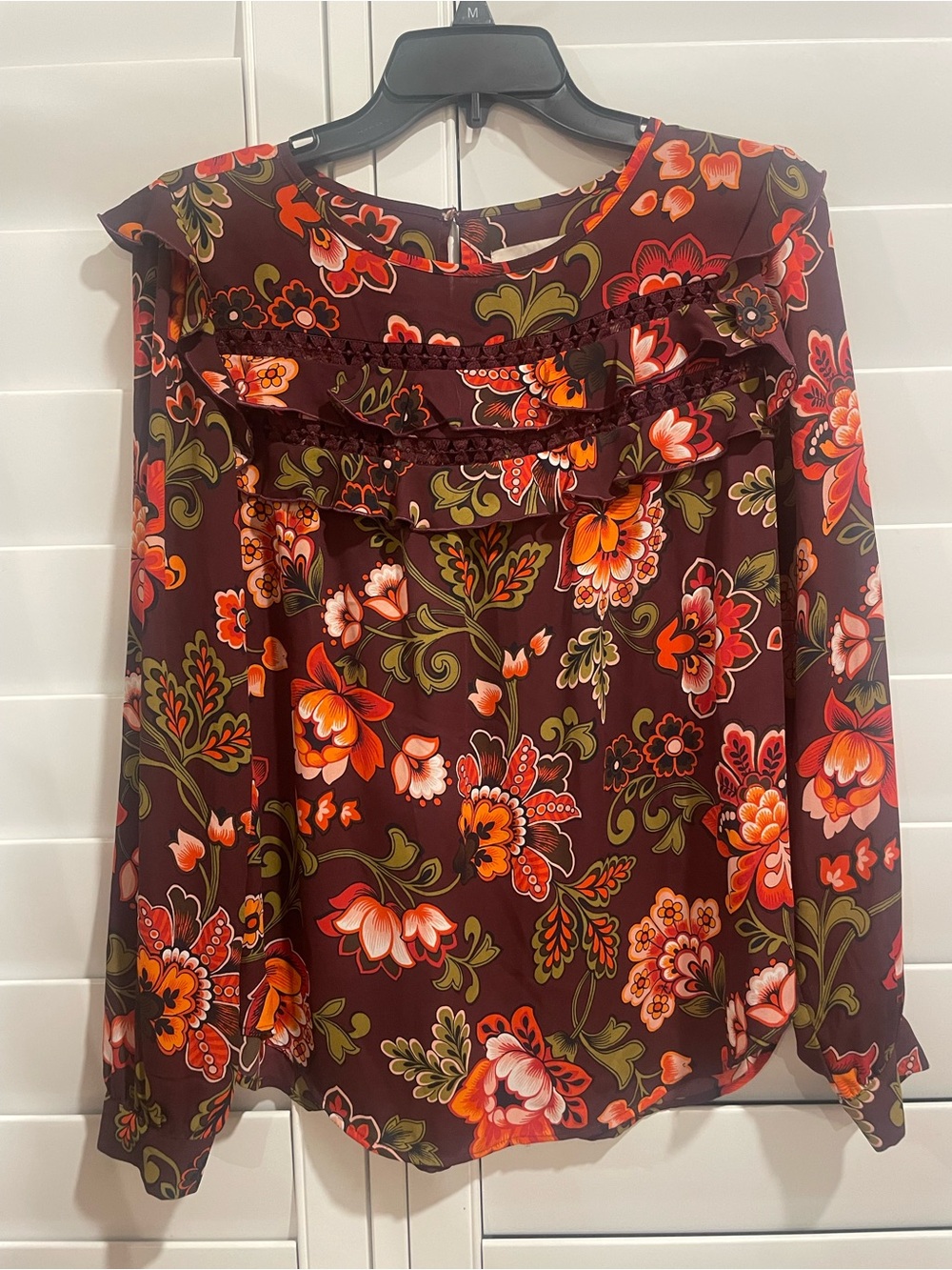 LOFT Floral Ruffle Blouse Size S
